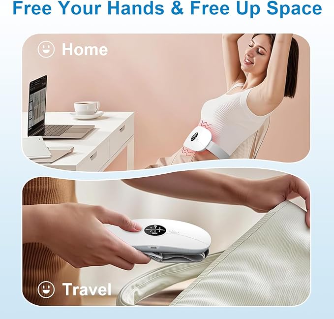 Cordless Portable Heating Pad, 3 Heat & 3 Massage Modes Wearable Warming Belt, Electric Belly and Back Heat Pad for Women Comfort, Fast Heating Waist Wrap for Home Office, White