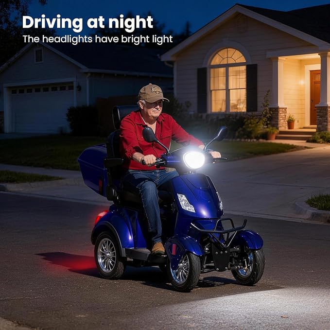 Super Large Electric 4 Wheel Mobility Scooters, Heavy Duty 800W Wheelchair Device, 25 Miles Long Range, All Terrain Mobility Scooter，Speed Adjust, Remote Key,Receive Ready to Ride (Blue)
