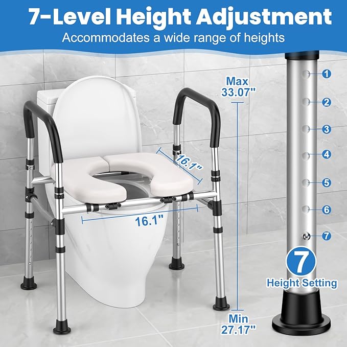 Toilet Seat Riser for Seniors, Raised Toilet Seat with Handles - FSA/HSA Eligible, Adjustable Height & Width, Supports 400 lbs - Universal Fit for Elderly, Handicap, Post-Surgery & Pregnancy