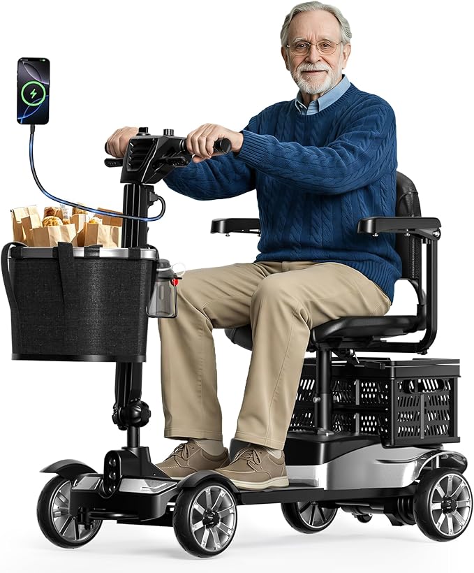 Mobility Scooter for Adults, 4 Wheel Motorized Mobility Scooter w/Dustproof Cover, 350LBS Capacity & Detachable Battery, 15Miles Electric Powered Mobility for Outdoor (Silver, 15 MI)
