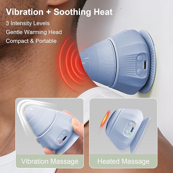 Hands-Free Body Massager with Heat and Vibration, Portable Mini Muscle Massager with Strong Suction Base, Trigger Point & Massage Ball-Style Design for Back, Shoulders, Arms, and Legs
