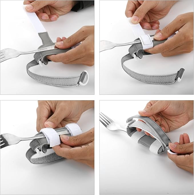 Beautyflier Spoon Fork Universal Cuff Utensil Adjustable Holder Strap for Holding Cutlery, Pens, Toothbrushes for Elderly or Individuals with Weak Grip (Gray)