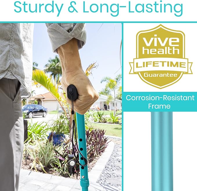 Vive Folding Cane - Foldable Walking Cane for Men, Women - Fold-up, Collapsible, Lightweight, Adjustable, Portable Hand Walking Stick - Balancing Mobility Aid - Sleek, Comfortable