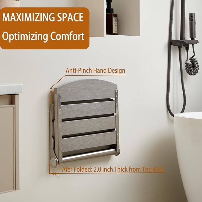 17.5" Folding Shower Seat Wall Mounted,Foldable Shower Bench,Fold Down Shower Seat,Folding Shower Seat Bench,Wall Mount Shower Seat Bench Chair (Grey)