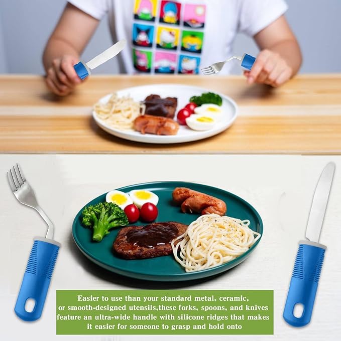Adaptive Utensils (3-Piece) - Bendable Adaptive Utensils Weighted Stainless Steel Set, Non-Slip Handles for Hand Tremors, Arthritis, Disabled People,Parkinson’s or Elderly,Knives, Fork, Spoons