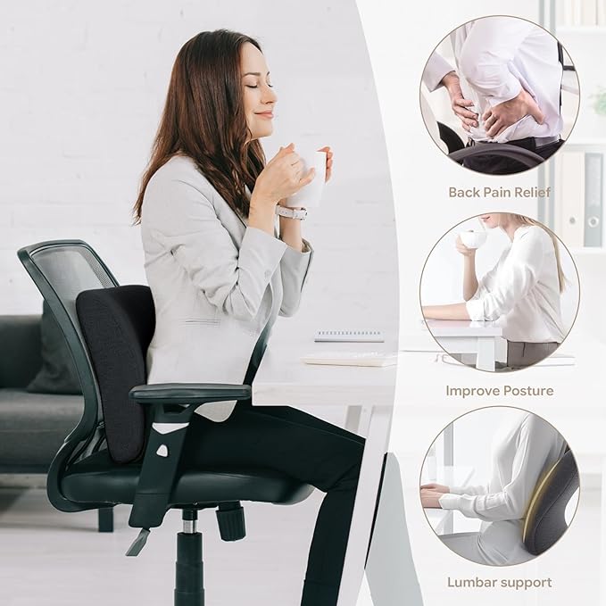 Back Support Pillow for Recliner Support Pillow with Gel Memory Foam Ergonomic Orthopedic Couch Lumbar Cushions for Elderly Lower Back Pain Relief Washable Cover, Black