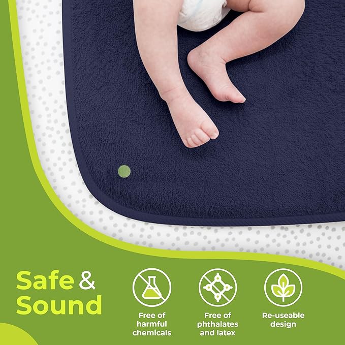 PeapodMats Bedwetting & Incontinence Waterproof Bed Mat - Reusable Underpad. Secure Placement & Breathable. Washable. Enviro Friendly 3x3 (Navy Blue) Mattress Protector & Pee Pad for Kids & Adults