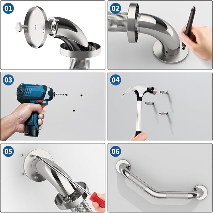 16 Inch Angled Shower Grab Bar Black, Munzong Brushed Nickel Anti Slip Bathroom Grab Bar, Knurled Bathroom Balance Bar,Safety Hand Rail Support Handicap Elderly Injury Senior Assist Bath Handle