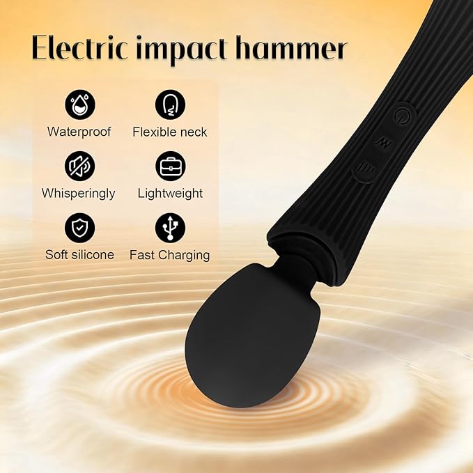 Handheld Cordless Personal Massager - Powerful 12 Vibration Patterns, 3 Speeds Settings & Waterproof, Body-Safe Silicone for Relaxation and Muscle Comfort in Neck, Shoulders and Foot -Black