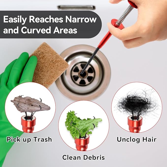 24" Magnetic Pickup Tool with 4-Claw Grabber, Flexible Retrieval Tool, Bendable Hose Reacher Pickup Sweeper, Flexible Long Handy Reaching Assist Tool for Litter Pick Home Sink Drain Grabber