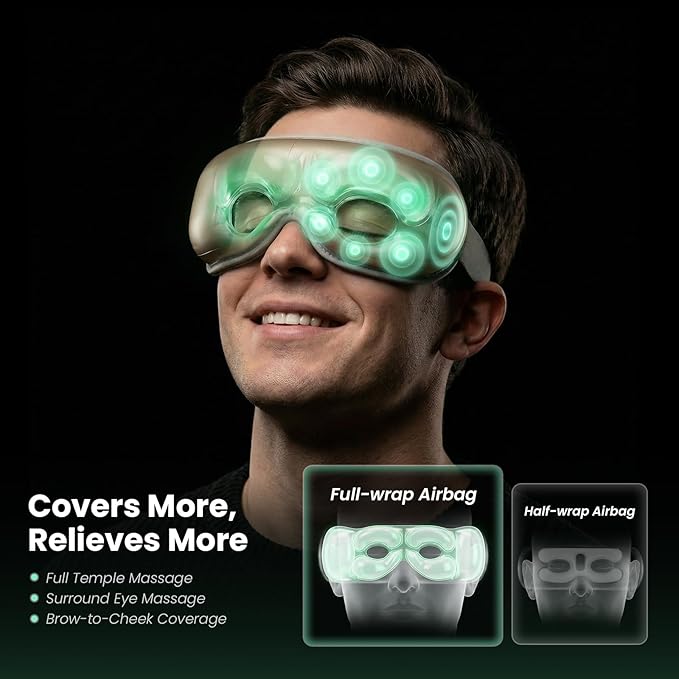 BOB AND BRAD Eye Massager with Heat and Cooling, EyeOasis 3 Eye Massager for Migraine FSA Eligible/HSA Eligible, Heated Headache Massager for Dry Eye Relief, Temple Massagers for Stress Relief