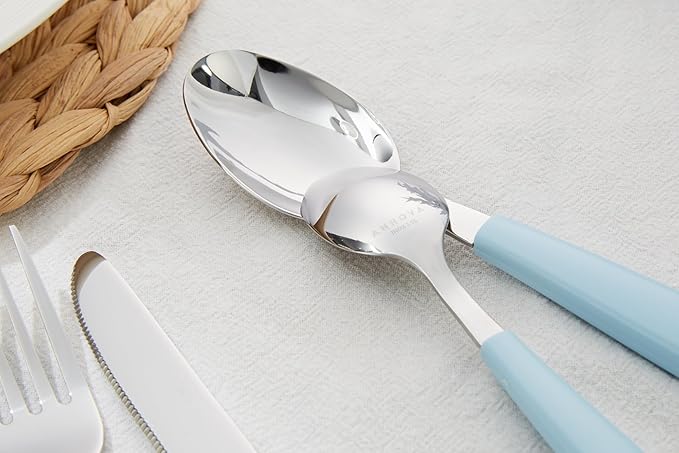 ANNOVA Silverware Set Stainless Steel Colorful Handle Tableware Kitchen Flatware Set Utensils, Includes Dinner Knives, Forks, Spoons, Salad Forks & Dessert Spoons (Light Blue, 20 Pieces)