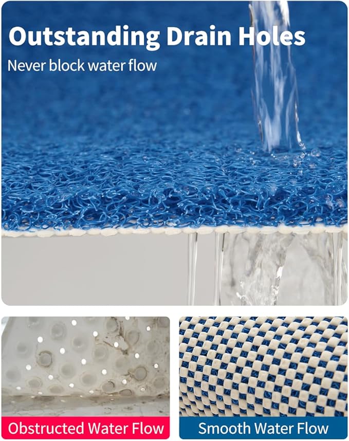 Non Slip Shower Mat, Comfortable Bath mat for Textured Surface,Quick Drying Easy Cleaning Shower Floor Mat for Wet Area,Without Suction Cups Blue 24 x 24