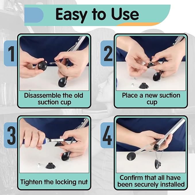 8 Pcs Replacement Gripper Cups Compatible with Arcmate EZ Reacher Accessory Tips, Outdoor Heavy Reacher Grabber Tips Part-Black, UV Resistant, Rubber Cups with Locknuts