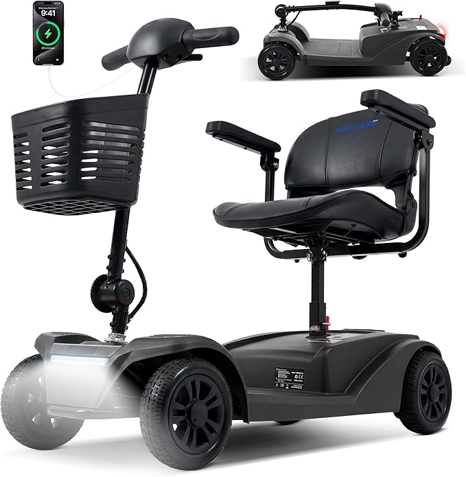 WayCare 15-25 Miles Long Range Mobility Scooter,Weight Capacity 300 LBS+ Powered Mobility Scooters for Seniors, Compact Duty Mobile for Travel with LED Headlight and Detachable Basket(Black)