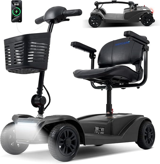 WayCare 15-25 Miles Long Range Mobility Scooter,Weight Capacity 300 LBS+ Powered Mobility Scooters for Seniors, Compact Duty Mobile for Travel with LED Headlight and Detachable Basket(Black)