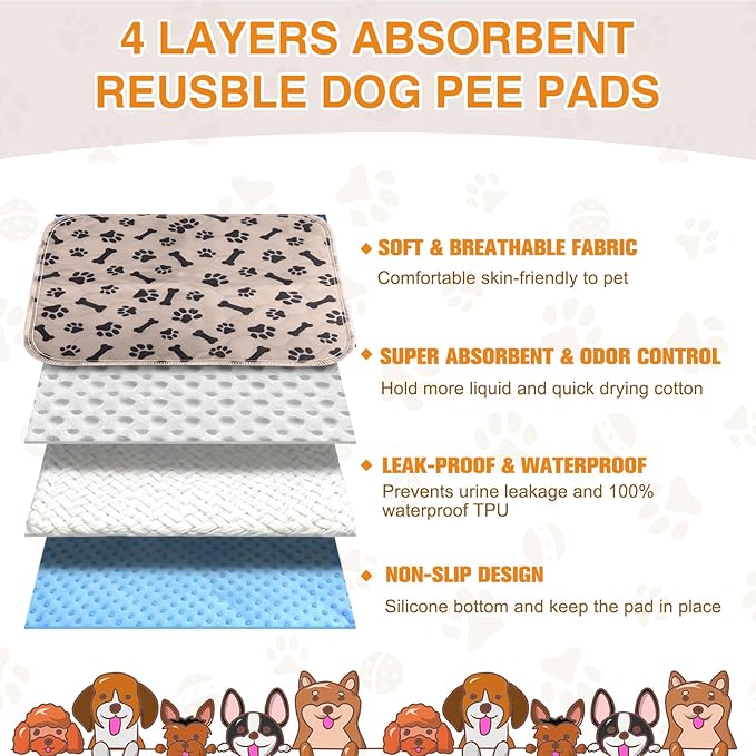 Puppy Pee Pads for Dogs,Upgraded Reusable Puppy Pads with Pheromones,Washable Pet Pads for Dogs & Cats,Durable Leak-Proof & Anti-Slip Pet Training Pads for Home & Travel (Brown-Medium)