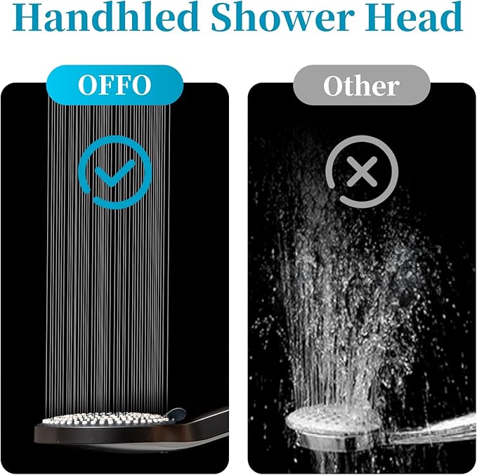 OFFO Handheld Shower Head Set, 6-Mode High Pressure Handheld Sprayer with 60" Ultra-Flex PVC Shower Hose, High Flow Large Powerful Boosting Handheld Showerhead for Low Water Pressure, Charcoal Grey