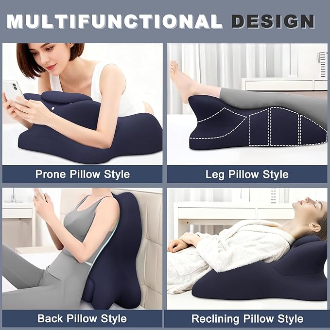Memory Foam Ergonomic Wedge Pillow, Prone Pillow for Sleeping, Reading Pillow for Bed, Ergonomic Support for Back Pain & Sitting Up, Ideal for Massage, with Removable Cover