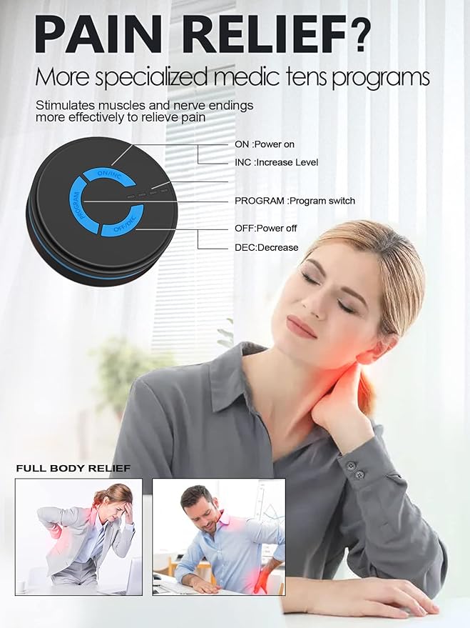 Tens Black Unit with 2 Pads,EMS Microcurrent Mini Massager Machine,Low Frequency Multi Function Physiotherapy Instrument Muscle Stimulator,Full Body Pain Relief Therapy Device