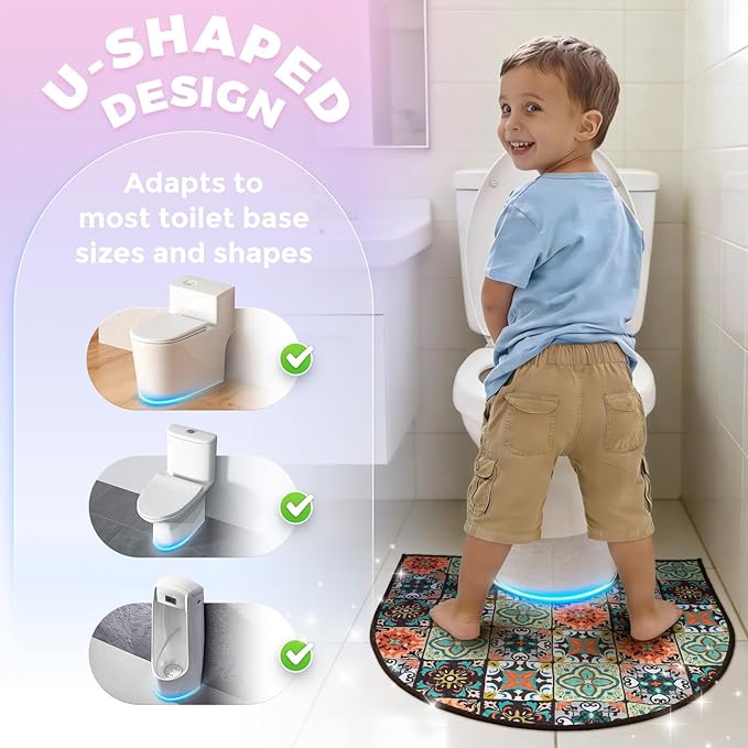 Washable Commode Potty Training Mats, Super Absorbent Reusable Toilet Training Rug for Kids, Leak-Proof & Non-Slip Adult Incontinence Toilet Mat, Bathroom Floor Protector Pads 4 Pack
