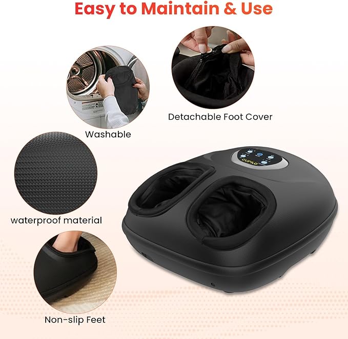 CuPiLo FSA Eligible Foot Massager for Neuropathy, HSA Store Feet Massager with Heat, Vibration & Compression, Deep Kneading for Tired Feet, Birthday Gifts for Women Men（Black）