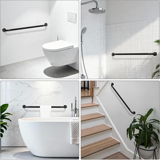 Matte Black Grab Bar 36 Inch, iHansee Anti-Slip Bathroom Grab Bar w/Knurled Texture Grip, Stainless Steel Safety Handrail for Toilet Bathtub, Wall-Mount Shower Handle Handicap Bars for Senior Elderly