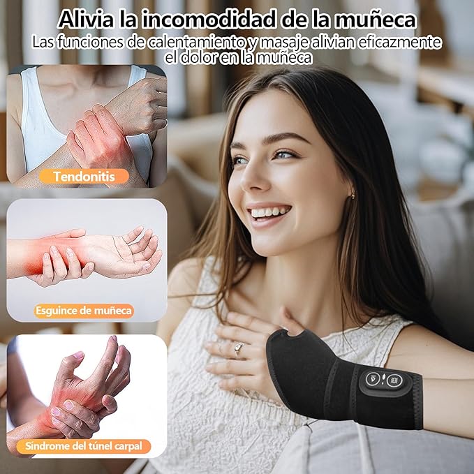 Rechargeable Cordless Wrist Massager with Heat and Compression, 3000mAh Battery for Arthritis Carpal Tunnel Pain Relief, Wireless Heating Pad Ideal for Seniors