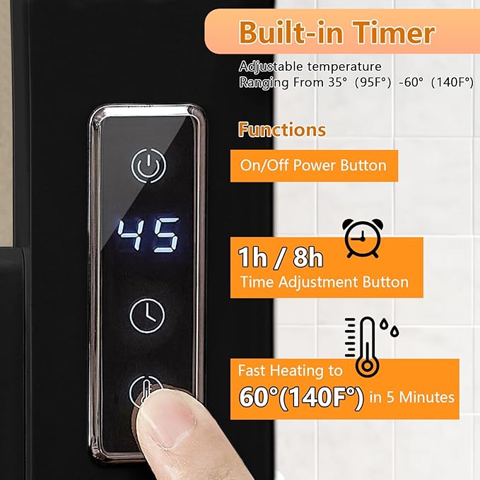 Verida Towel Warmer Rack, Heated Towel Rack for Bathroom, Wall-Mounted Plug (Not Hardwired), Aluminum Alloy, with Timer and Temperature Adjustment, Overheat Protection Function(Medium Black)