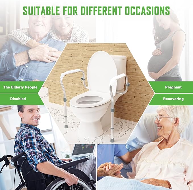 Toilet Safety Rail for Seniors with 2 Reinforced Nuts, Height & Width Adjustable Toilet Safety Frame for Elderly, Handicap & Disabled Bathroom Assist Rail with Armrests 250 LB (White)