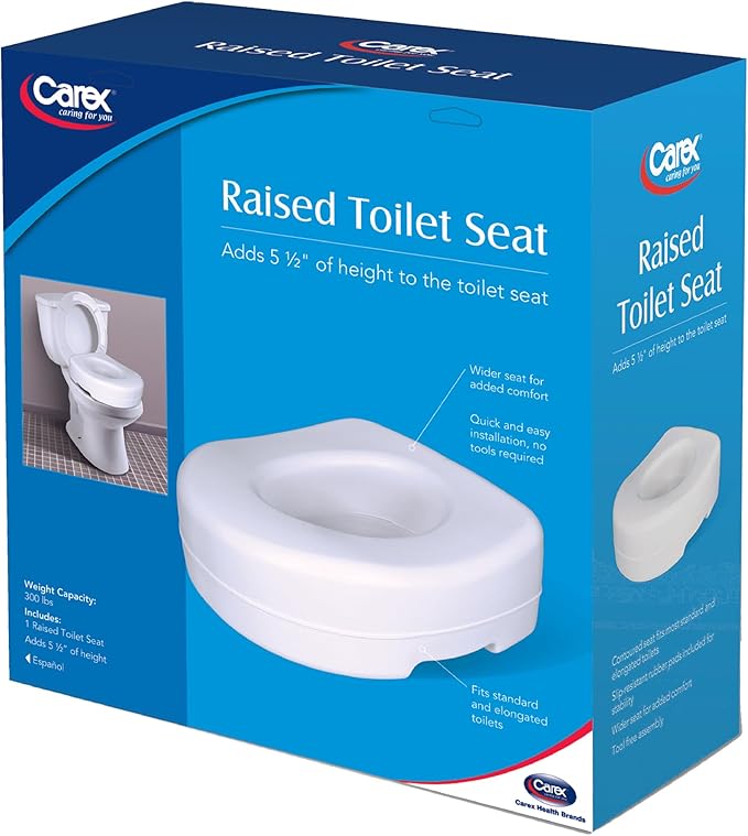 Carex Toilet Seat Riser, Adds 5 Inches of Height, Elevated and Raised Toilet Seat with 300 lbs Capacity, Standard Riser for Elderly and Handicap, Universal, Slip-Resistant, White