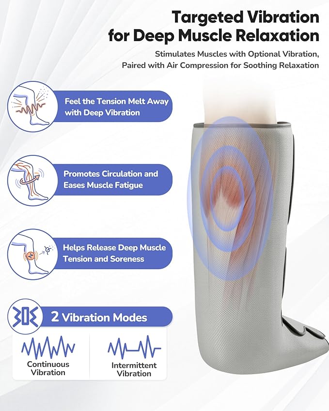 Air Compression Leg Massager with Heat : Foot and Calf Massager for Circulation and Pain Relief - 9 Intensity, 4 Modes, 3 Heating, Vibration, for Sitting/Standing Jobs & Home Use