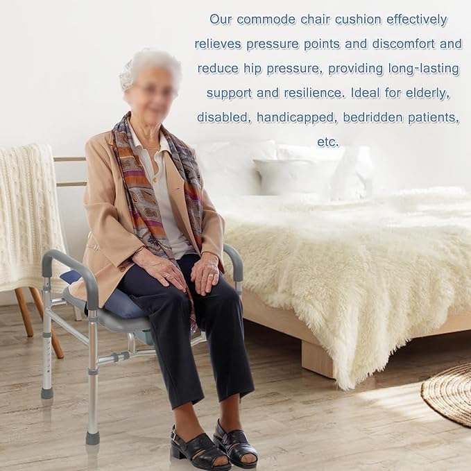 Bedside Commode Cushion - Washable 16.5" X 16.5" Thick Pad PU Cover with Fixing Straps for Commode Chair,Portable Toilet Seat Cushion for Seniors Raz Shower Chair Seat,Blue
