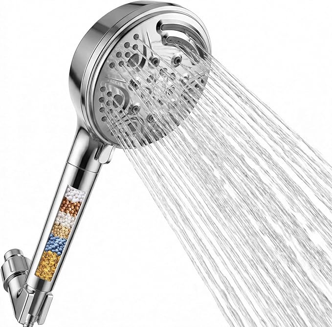9-Mode Shower Head with Handheld Filtered Shower Head with Handheld High Pressure Shower Heads with Power Wash with 59" Stainless Steel Hose and Bracket for Bathroom, Gym, Hotel