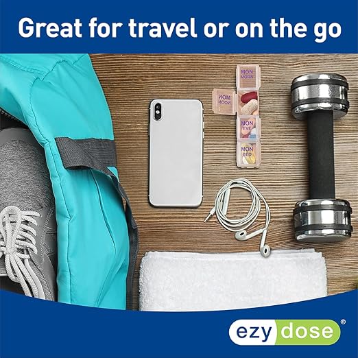 EZY DOSE Weekly (7-Day) Daily Pill Case, Medicine Planner, Vitamin Organizer Container, 4 Times a Day, Small Removable Compartments, Covenient and Easy to Use, Color May Vary, Clear Lids, BPA Free