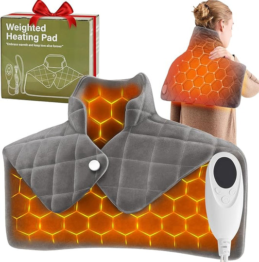 Weighted Heating Pad for Neck Shoulders and Back, Mothers Day Gifts for Mom Wife Grandma, Birthday Gifts for Women Men Dad, Instant Electric Heated Blanket with 9 Heat Options 4 Auto-Off Timer, Grey