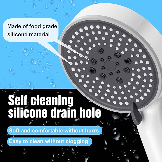 Lonian 5 Spray Mode High Pressure Handheld Shower Head Set, High Flow Hand Held Showerhead with 1.5m Hose Adjustable Bracket Tape Rubber Washers (White)