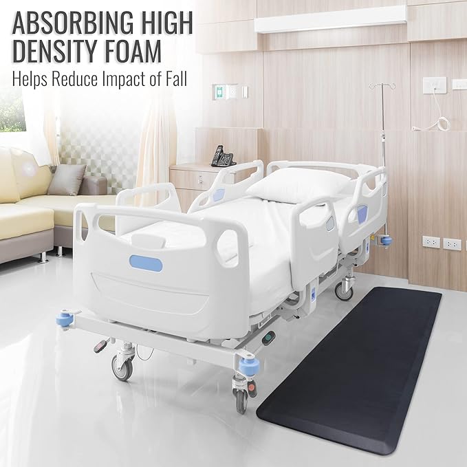 Extra Large Bedside Fall Protection Mat, Safety Mat for Elderly and Disabled, Non-Slip Grip with Anti-Trip Beveled Edges, 70"x 24"x .5”, Black