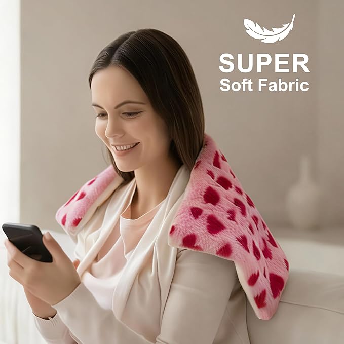 ZXU Sherpa Heating Pad for Back Pain and Cramps Relief Relief, Ultra Soft Cute Heating Pad, 12 Heat Settings, 8 Timer Settings,Stay on Function Hot Heated Pad, Pink Heart Pattern, 12 x 24 Inch