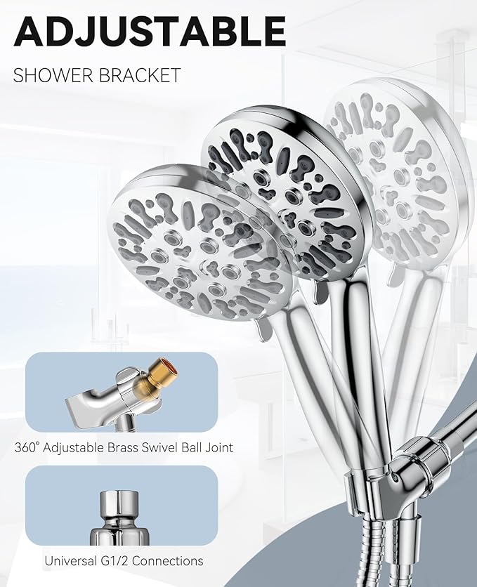 JDO Shower Head with Handheld, High Pressure Handheld Shower Head 9 Settings, Detachable Shower Head Set with Stainless Steel Hose and Shower Bracket (Chrome)