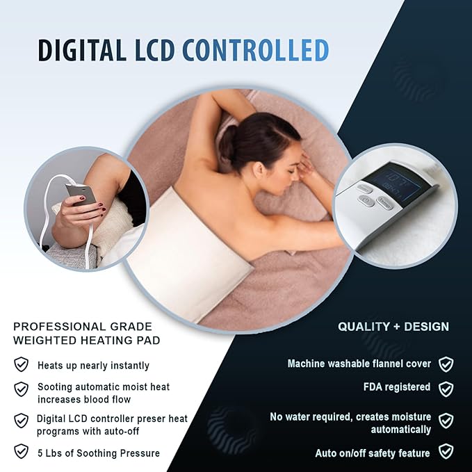 Professional Grade Heating Pad with Automatic Moist Heat by ThermoRelief, Extra HOT Heating for Deep Penetrating Heat - 2nd Gen Version (King Size Weighted King)