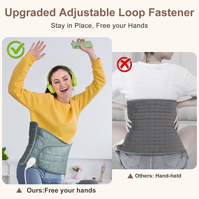 IGXHAVIZ Heating Pad for Back Pain Relief, Electric Heating Pad for Period Cramps Neck Shoulders with Belt, 4 Timer 6 Heat Setting & Auto Shut Off, 12"x24"+20" Large Moist Heat Pad for Mom,Dad
