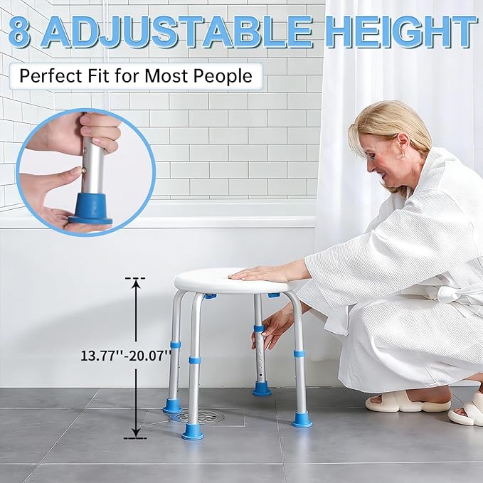 SOUHEILO Adjustable Shower Chair for Inside Shower, HSA/FSA Eligible Round Shower Stool for Inside Bathtub, Tool-Free Shower Seat for Elderly/Senior/Disabled/Pregnant