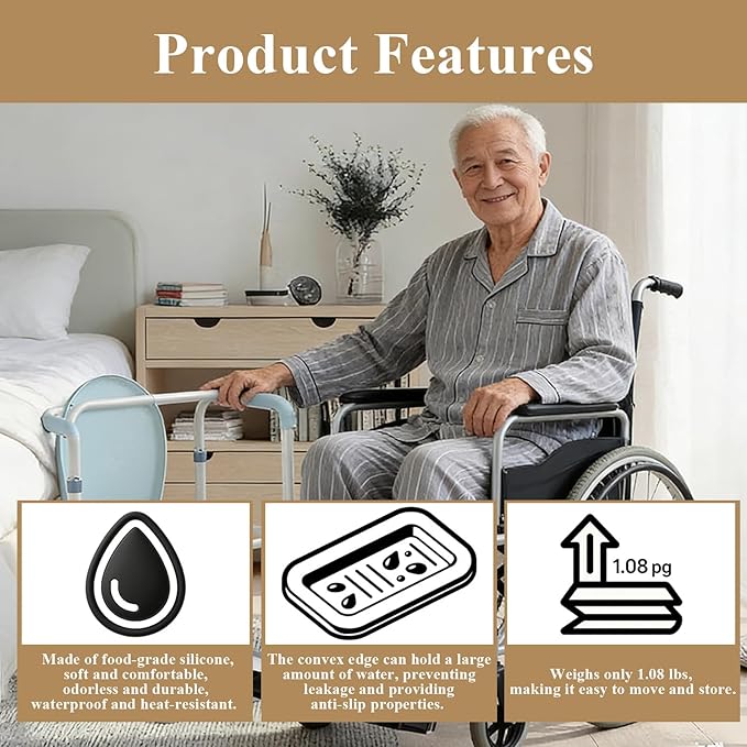Bedside Commode Mat for Seniors & Adults | Non-Slip, Waterproof Commode Toilet Pad with Raised Edge | Reusable Silicone Potty Chair Mat for Portable Bedside Toilet Commode (Gray, Large 23.6"x19.7")