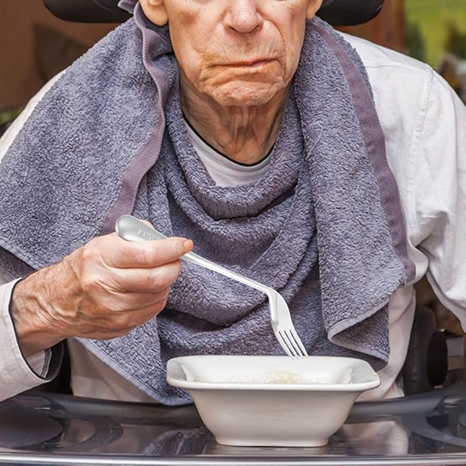 Lurrose Angled Feeding Utensils Set Lightweight Ergonomic Spoon and Fork Adaptive Tableware for Right-Handed Self Feeding Assistance in Elderly and Limited Mobility Users