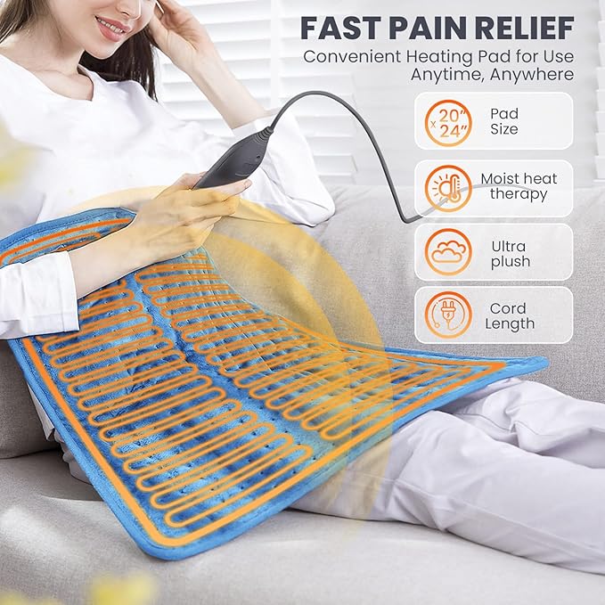 Heating Pad - Electric Heating Pad for Back Pain and Cramps Relief, Moist Heat Pad for Shoulder, Knee, Neck, 6 Heat Settings & Auto Shut Off and Machine Washable, 24" x 20"