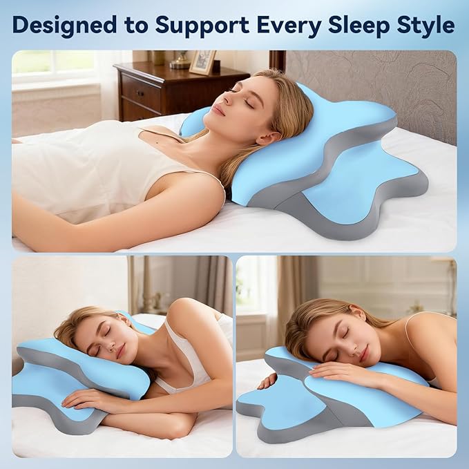 Sleep Apnea Pillow with Neck Pain & Snoring Relief -Orthopedic Cervical Pillow, Ergonomic Contour Memory Foam for Side, Back,Stomach Sleepers, Medium Firm (Blue,Queen Size)