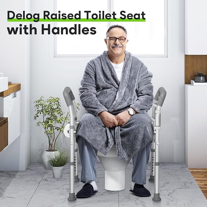 Raised Toilet Seat with Handles, Heavy Duty 400lb Medical Safety Frame, Bathroom Assist Toilet Seat Raiser for Seniors, Handicap, Disabled