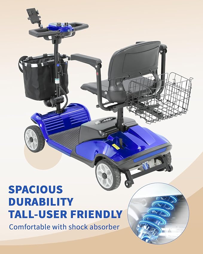 Mobility Scooter for Seniors/Adults, up to 300lbs Capacity, 4 Wheel Heavy Duty Mobility Scooters with 15 Miles 350W 5MPH，Front Basket, Adjustable Seat, LED Headlights