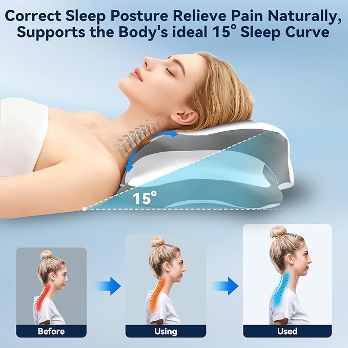 Sleep Apnea Pillow with Neck Pain & Snoring Relief -Orthopedic Cervical Pillow, Ergonomic Contour Memory Foam for Side, Back,Stomach Sleepers, Medium Firm (White,Queen Size)
